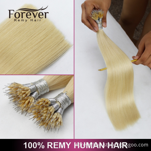 Forever wholesale professional christmas hair extension wholesale premium 100 human remy blonde #613 nano ring hair extensions